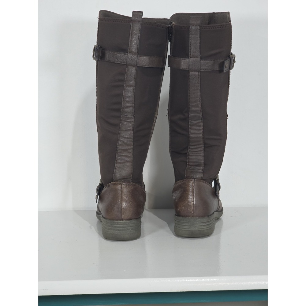 Earth Origans  Brown Leather Tall Riding Boots Buckle Penelope 11 Wide Shaft - Picture 3 of 9